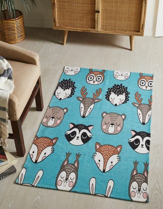 Mona B Printed Fox Kids Room Dhurrie Carpet Rug Runner Floor Mat for Living Room Bedroom: 3 X 5 Feet Multi Color - PR-108 (3660)