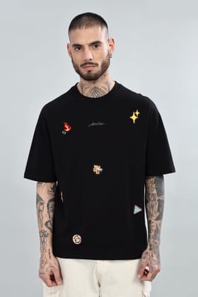 Six Patches Fierce Tiger Oversized Black T-Shirt-S