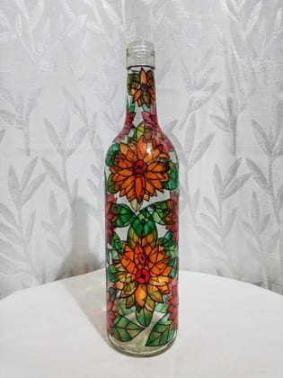 Hand painted Bottleart with Flower pattern - Bottles & Brushes