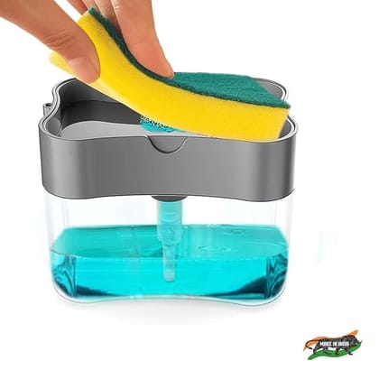 SmartCam Soap Dispenser Soap Pump Sponge Caddy Creative Kitchen 2-in-1 Manual Press Liquid Soap Dispenser with Washing Sponge