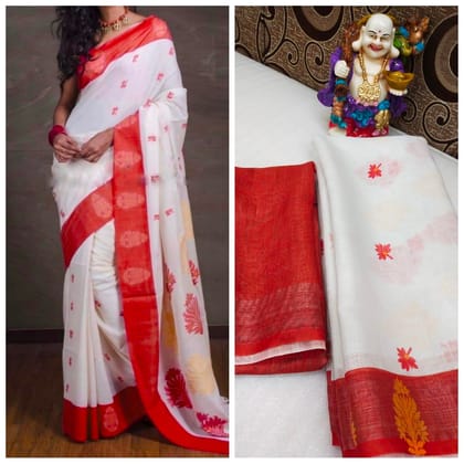 AWESOME LINEN COTTON PRINTED SAREE -1666