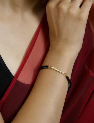 ALL IN ONE Gold Plated Black Beads Mangalsutra Bracelet for Women