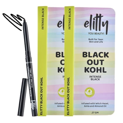 Elitty Black Out Kohl- Intense Black Kajal, Smudge Resistant, Fade Proof- .27 gm - Pack of 2