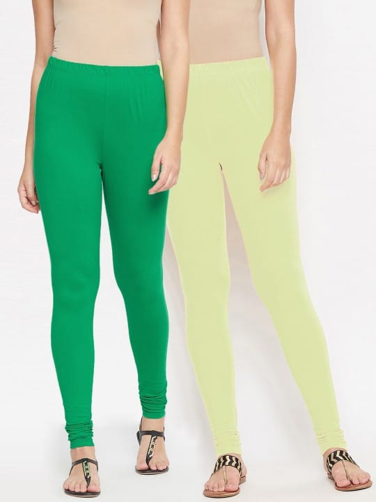 Women Pack Of 2 Solid Churidar-Length Leggings