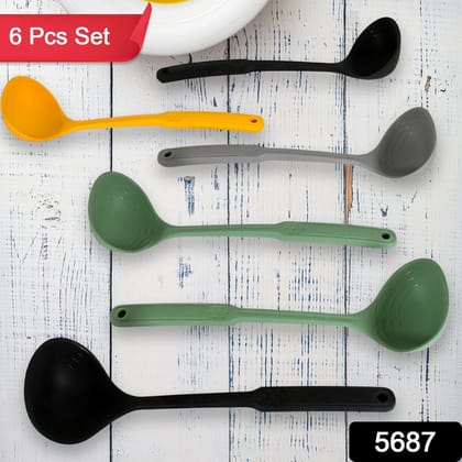 Multipurpose Silicone Spoon, Silicone Basting Spoon Non-Stick Kitchen Utensils Household Gadgets Heat-Resistant Non Stick Spoons Kitchen Cookware Items For Cooking and Baking (6 Pcs Set)-Soup Sp