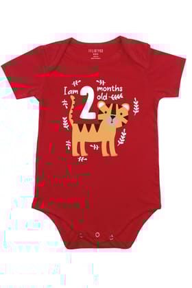 Two Month Milestone Baby Romper | Onesies-Baby Romper / Red / 0-3 Months