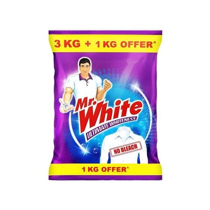 Mr. White Detergent Powder - 2X Active Power, 4 kg Pouch
