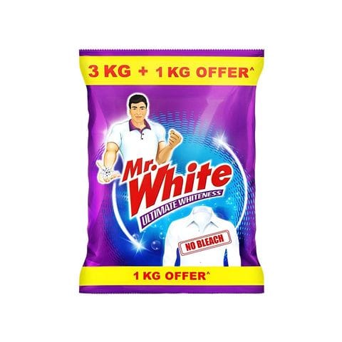 Mr. White Detergent Powder - 2X Active Power, 4 kg Pouch