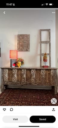 Rukhsar : Wooden Console with a Carved Front Panel in Cream and Brown