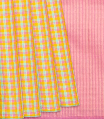 Multi Colour Handloom Kanchipuram Silk Saree With Checks-Multi colour-Multi Colour