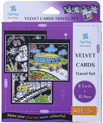         PepPlay Mini Velvet Coloring Card Kit, Set of 8 Travel Friendly, No Mess Art for Kids, Art and Craft, Vehicles Theme Colouring, DIY Activity, Transport Drawing, Gifts for Kids Ages 3+       