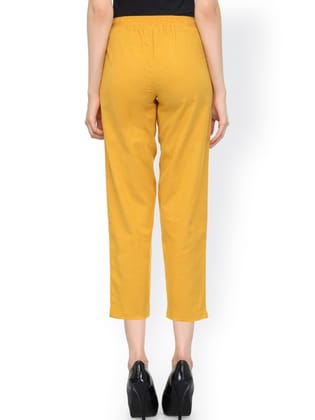 Women Mustard Yellow Relaxed Regular Fit Solid Regular Trousers