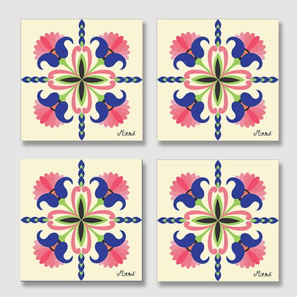 Lotus Athangudi Square Acrylic Coasters - Set of 4