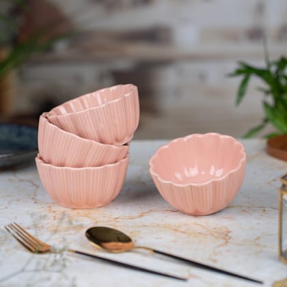 Ceramic Dessert Bowls Set of 2,4 | Premium Serving Dishes | H-2.5" D-4" | Pastel Pink