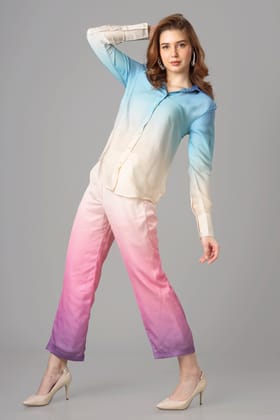 Designer Ombre  Co-Ord Set For Women-XXS / Arctic Blue / SH0045-DPLZ00226-2.6-NIL-NIL-NIL-NIL-THW02-FS003-NIL-BT002-12-NIL-NIL||BT0042-DPLZ00226-BOTTOM-2.5-PLCR005-2.5-NIL-NIL-THW02-FS002-ZPL01-B