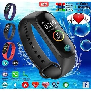 ALL NEW M4 Intelligence Bluetooth Health Wrist Smart Band Watch Monitor/Smart Bracelet/Smart Watch for Men/Activity Tracker/Bracelet Watch for Men/Smart Fitness Band - Black (M4 - Type - 4, Black