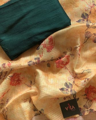 AWESOME LINEN COTTON PRINTED SAREE - 2273