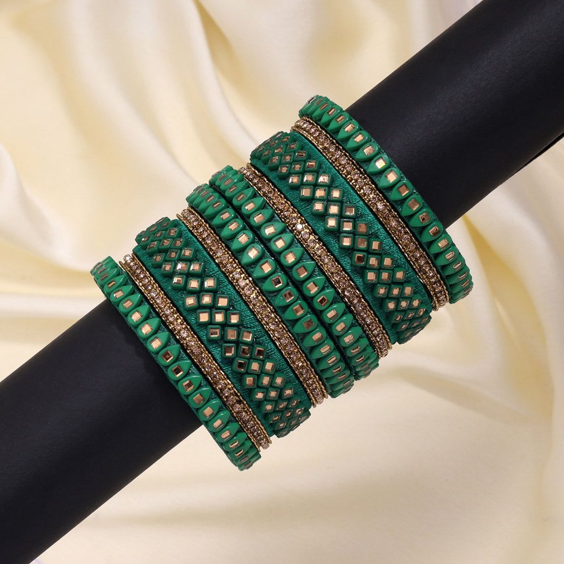 Green Color Thread Bangle Set: 2.10-Bangles Size: 2.10 / Green / Alloy With Good Quality Gold Plated