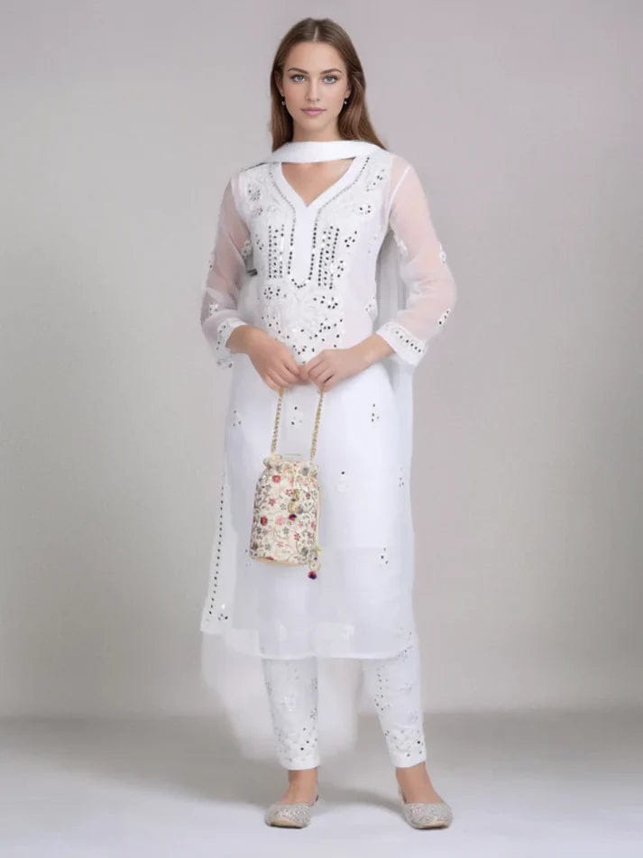 White Mirror Handmade Chikankari Kurti Set-36-XS