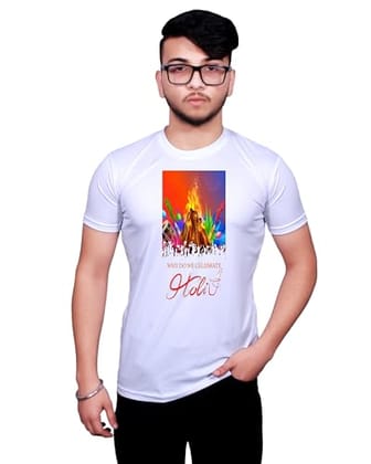 NITYANAND CREATIONS Round Neck White Holi T-Shirt for MEN-HOLI-T-SHIRT-11551-L