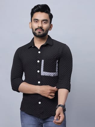Spread Collar Long Sleeves Self Design Relaxed Regular Fit Casual Shirt