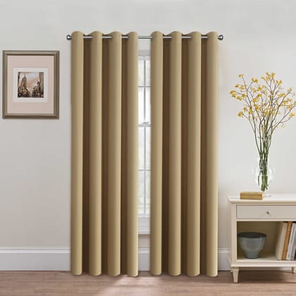 American-Elm Both Sided Beige Color Room Darkening Blackout Curtains-Two Panels-L.Window- 4.5 x 6 ft