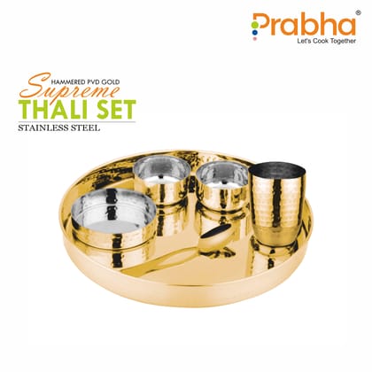 Stainless Steel Hammered Supreme Thali Set With PVD Coating-PVD Rose Gold