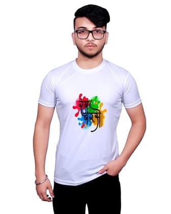 NITYANAND CREATIONS Round Neck White Holi T-Shirt for MEN-HOLI-T-SHIRT-11576-XL