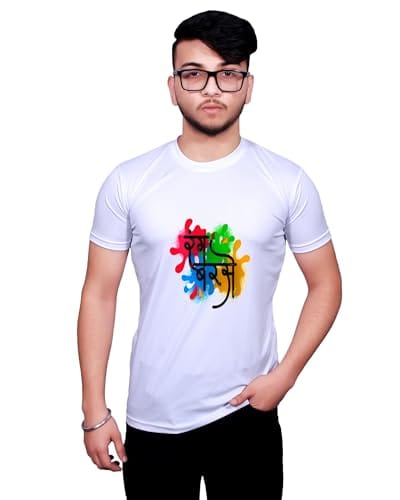 NITYANAND CREATIONS Round Neck White Holi T-Shirt for MEN-HOLI-T-SHIRT-11576-XL
