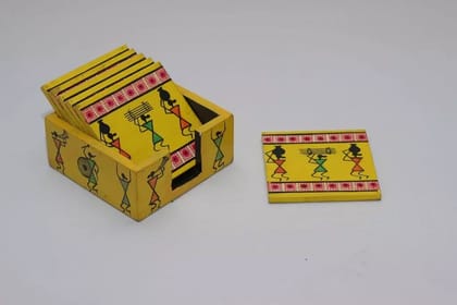 Tisser Warli Handpainted Tea Coaster Set-up 6 / Size -4x4