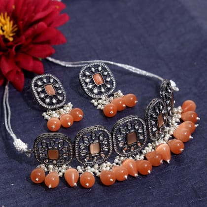 Lainey Choker Necklace Set With Dori-Orange