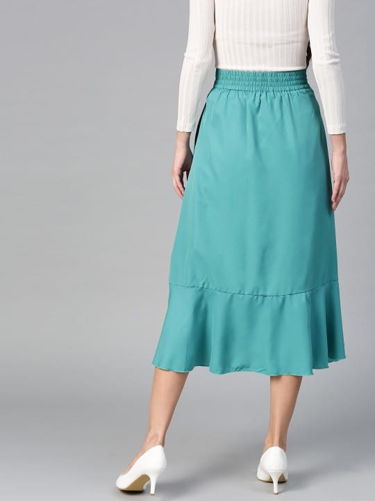 Women Green Solid Midi A-line Skirt