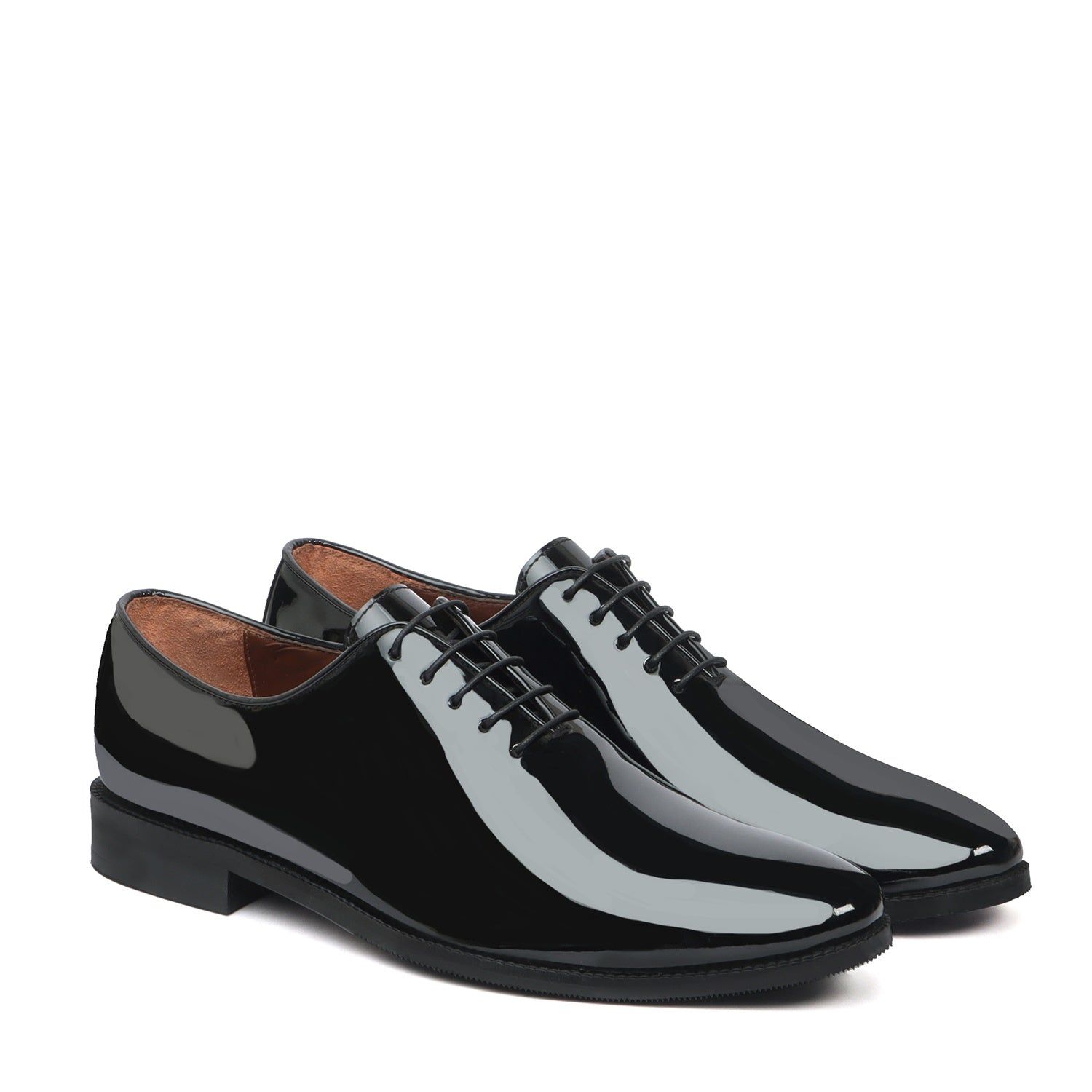 Black Patent Whole Cut/One-Piece Oxford Leather Lace-Up Shoes For Men By Brune & Bareskin-40/6