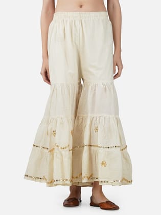 Women Floral Embroidered Flared Cotton Ethnic Sharara