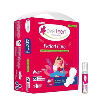 everteen Combo - XXL Neem Safflower Period Care Sanitary Pads and Menstrual Cramps Roll-On for Periods - 1 Each-Soft Pads Combo