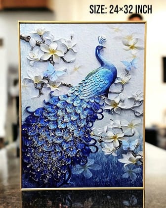 Modern Art Blue Peacock Crystal Wall Painting| Stunning Wall art