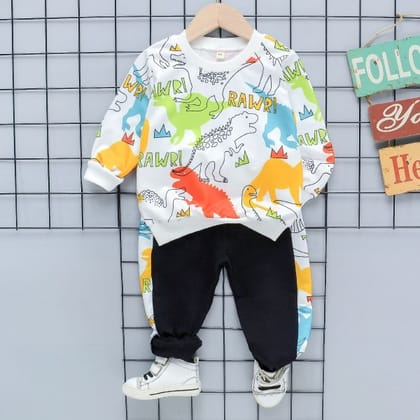 Boys Colorful & Smart Dinosaur Printed long-sleeved spring children's Two-piece baby clothes-18-24 MONTH