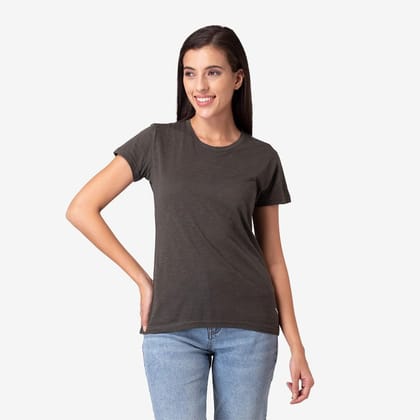 Women's Plain Half Sleeve Round-Neck T-Shirt For Summer - Olive Olive S