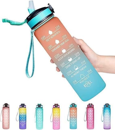 SHREE GANESH FASHION Silicone Water Bottle, 1 litre Motivational Time Marker, Leak Proof Durable BPA-Free Non-Toxic Water Bottle for Office, Gym & School (Multicolor)