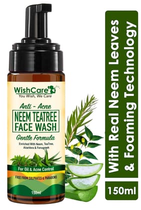 Anti Acne Neem Tea Tree Face Wash - Gentle Formula - For Oil & Acne Control - 150ml
