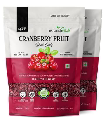 NourishVitals Cranberry Fruit Dried Candy, 200g x Pack of 2 - 100% Natural, No Added Preservatives, Mouth Wateringly Good