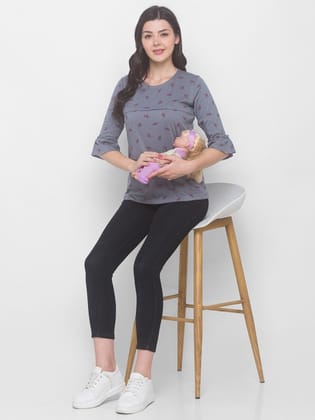 Grey Floral Print Maternity Top