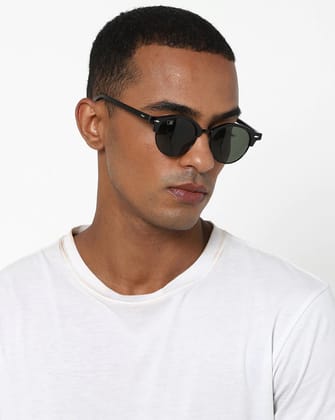 MTV Round Green Men Black Half-frame Plastic Metal Solid UV 400 Protection Sunglass-MTV-148-C1
