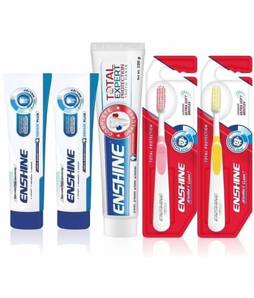 Enshine Sensitivity Toothpastes ( 50g x 2 ), Total Expert Toothpaste (100g), and 2Pc Toothbrushes