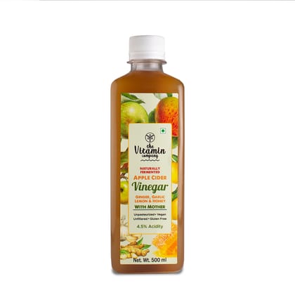 The Vitamin Company Apple Cider Vinegar 500ml with Ginger Garlic Lemon & Honey | Unfiltered & Undiluted | Suitable for Weight Loss | Improved Immunity | Lowers Bad Cholesterol