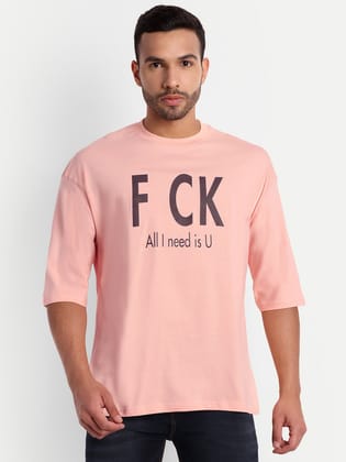 FCK Peach Drop-shoulder Oversized T-shirt-S / Peach