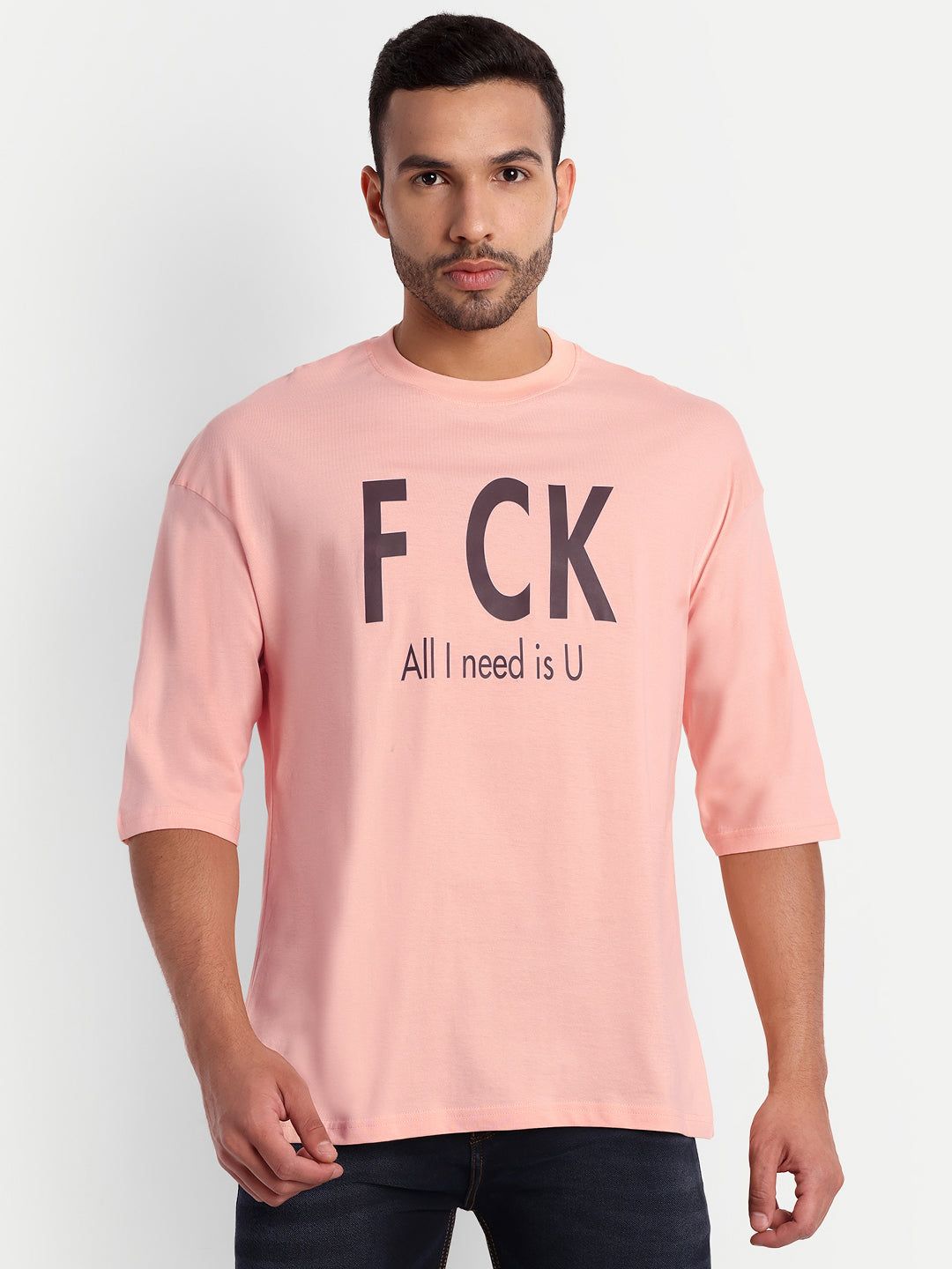FCK Peach Drop-shoulder Oversized T-shirt-S / Peach