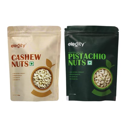 Elegity Dry Fruit Combo Pack |100% Natural |No Added Preservatives| Nutritious Snacks Pistachios & Cashews, 250 gm - Pack of 2