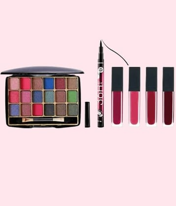 swenky eyeshadow with red edition liquid lipstick & waterproof eyeliner (Pack of 3)