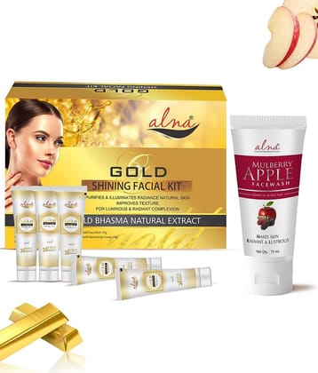 Alna Gold Shinning Facial Kit 75gm with Mulberry Apple Face Wash 75ml , Pack of 2